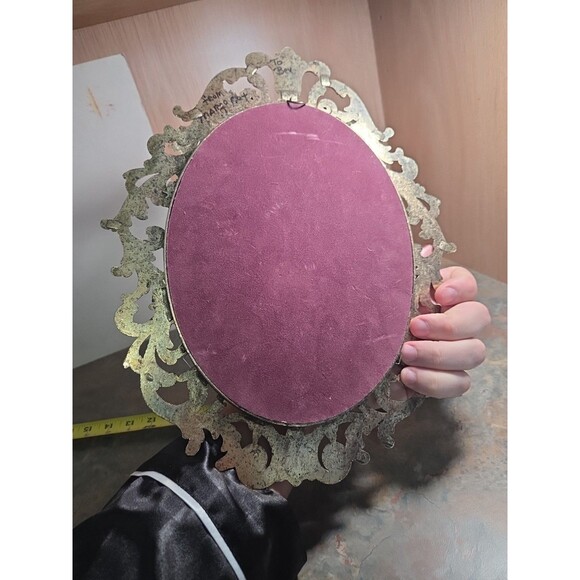 Antique Vintage Wrought Iron Victorian oval Picture Frame bubble glass floral - Picture 7 of 11